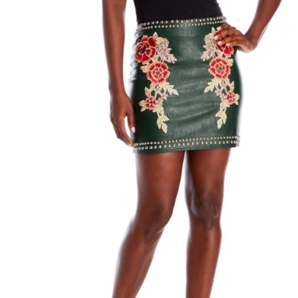 Vegan leather green couture bodycon skirt